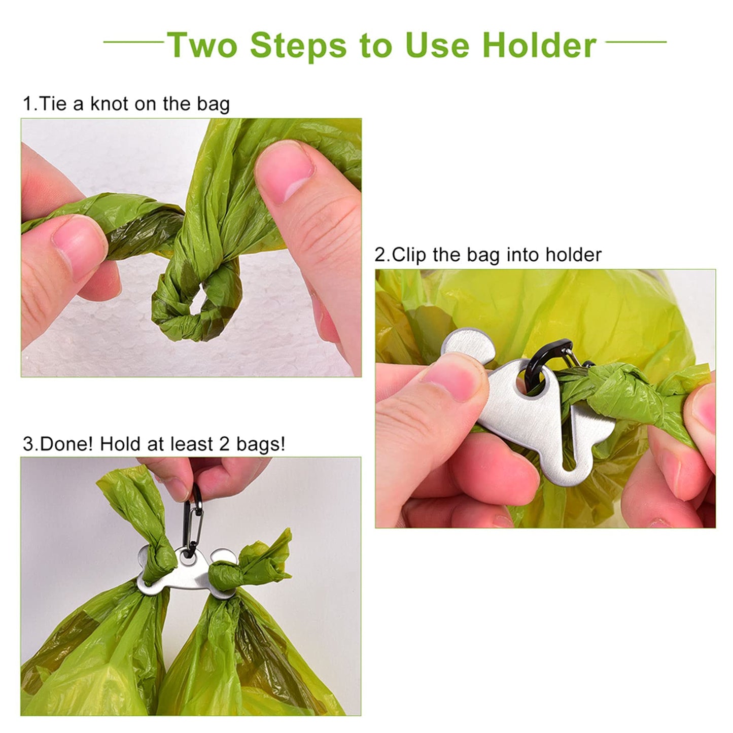 2PCS Dog Poop Bag Holder, Waste Holder for Dispenser Carrier, Hand Free Metal