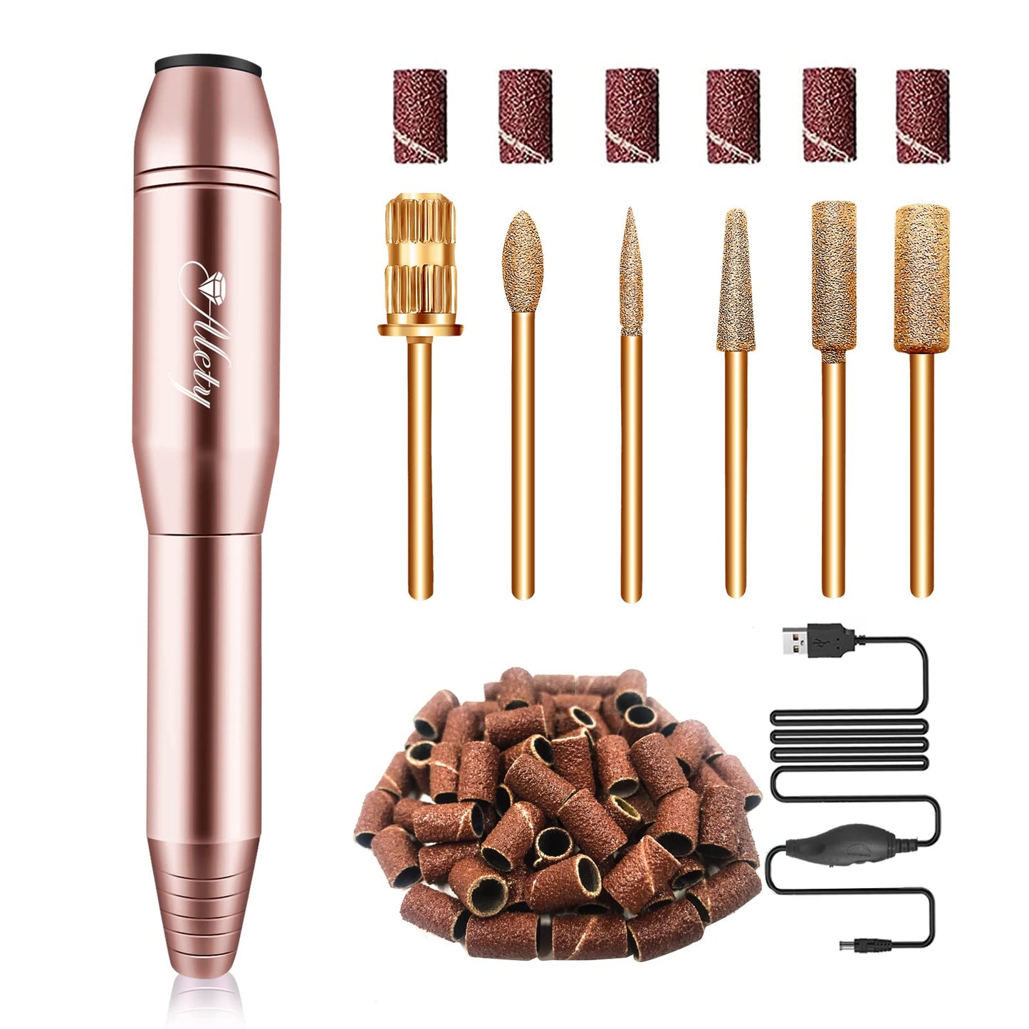 Alety Electric Nail Drill Kit - Portable File for Acrylic Gel Nails, Professional Machine Efile Manicure Pedicure Tools With Gold Drill Bits for Home Beauty and Personal Care Alety Default Title