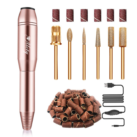 Alety Electric Nail Drill Kit - Portable File for Acrylic Gel Nails, Professional Machine Efile Manicure Pedicure Tools With Gold Drill Bits for Home Beauty and Personal Care Alety Default Title
