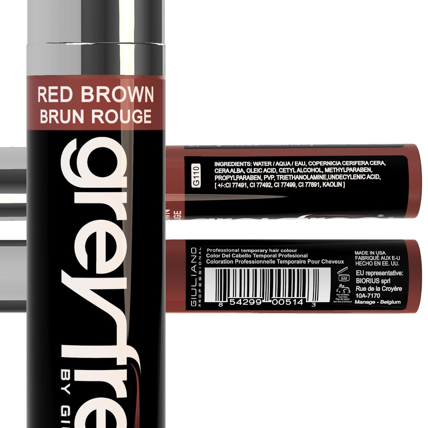 Greyfree Hair Mascara Root Touch-Up for Gray Hair | Precision Hairline Concealer for Brows & Beard (RED BROWN)