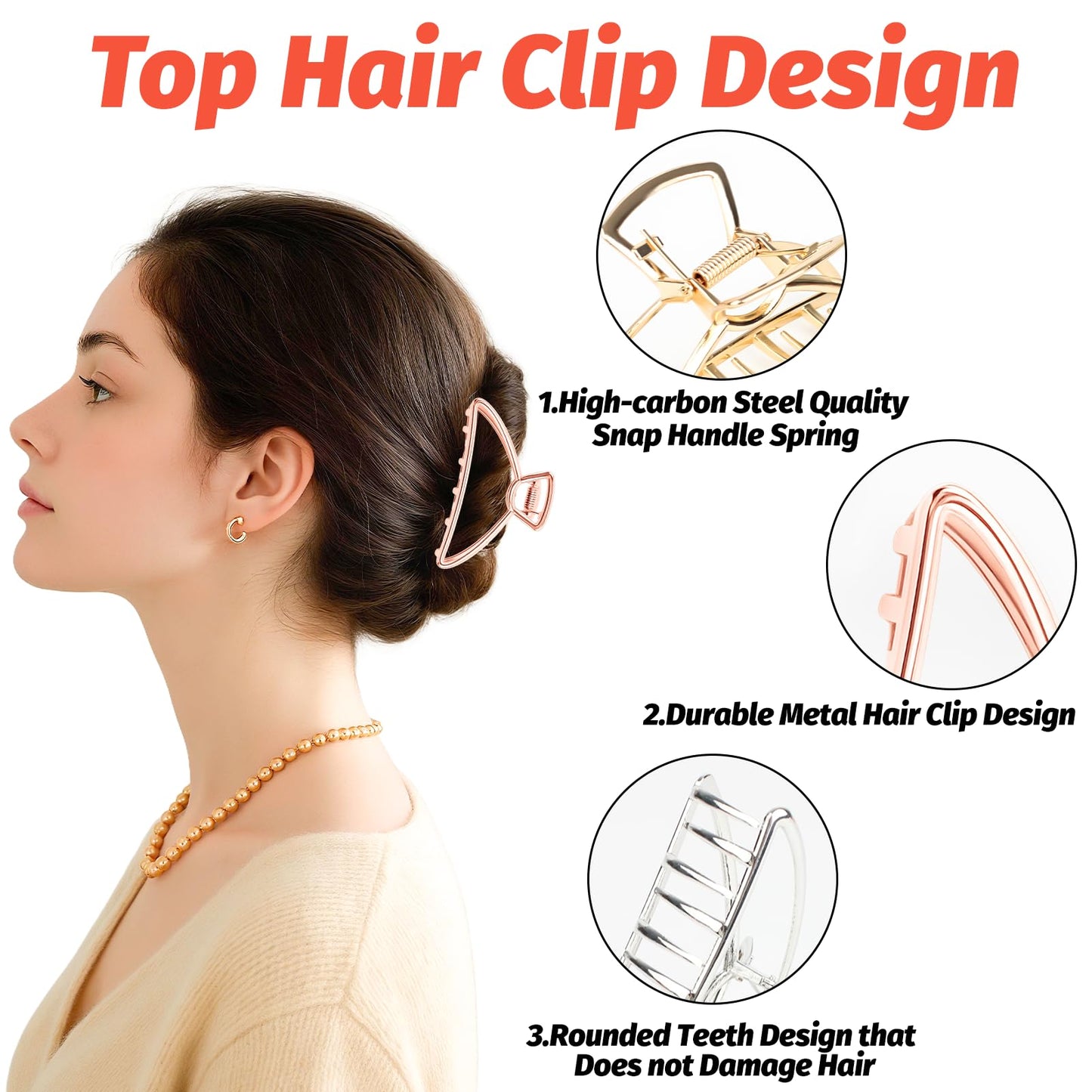 VinBee Metal Hair Clips for Women Hair Claw Clips Medium for Thick Hair 3 Pack (Silver + Gold + Rose Gold)