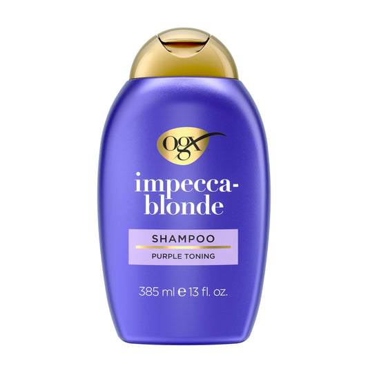 OGX Color Care + Impecca-Blonde Purple Shampoo, Highly-Pigmented Toning Shampoo for Blonde, Silver, & Lightened Hair, Hair Wash to Correct Yellow