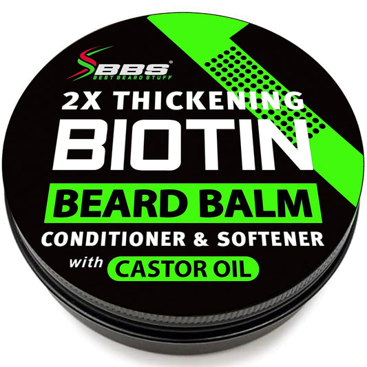 Biotin Beard Balm for Men – 2X Thickening Mustache & Beard Wax with Castor Oil & Meadowfoam, Hydrating Growth Balm & Leave-In Conditioner