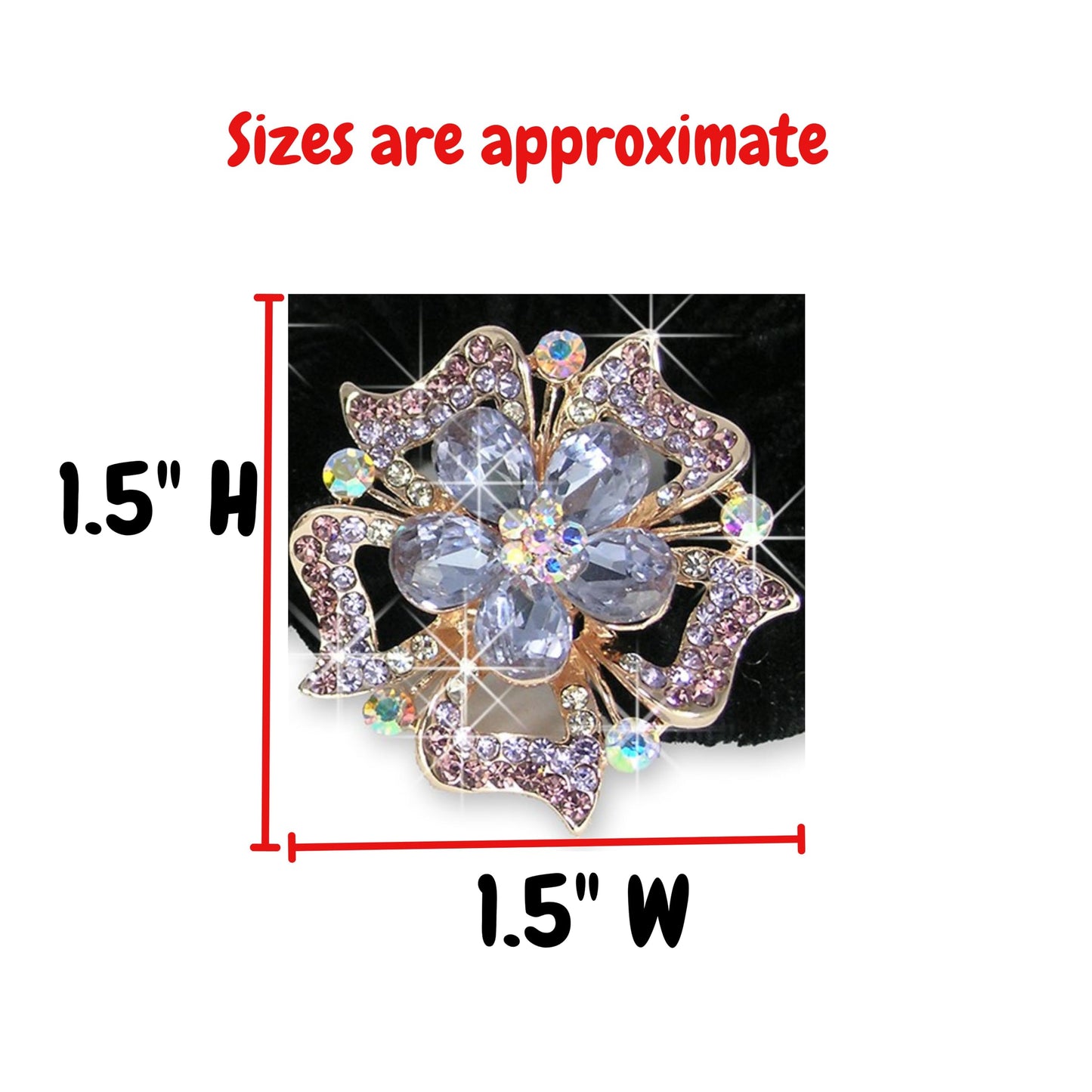 Jeweled Flower Elastic Hair Tie Scrunchie - Set of 2 - White Gold Color Metal with Decorative Blue and Pink Rhinestone Crystals - 1.75"W