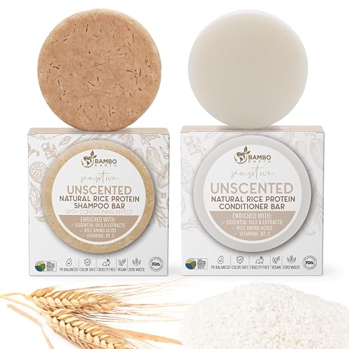 Solid Rice Protein Water Shampoo & Conditioner Hair Soap - Shampoo and Conditioner Bars For Hair With All Natural Plant Based Essential Oils And Zero