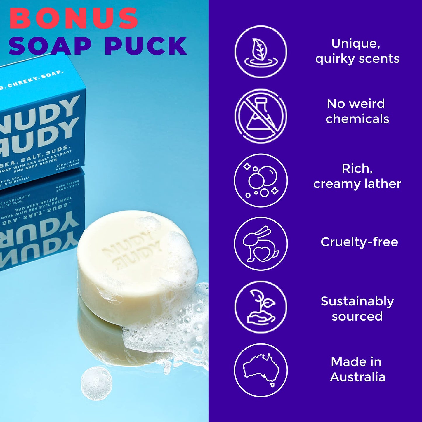 Nudy Rudy Sea Salt Suds 2 Pack, Liquid Body Wash Bundle, Aloe Vera and Vitamin E, Moisturizing Shower Gel for Men and Women 16.9 fl oz and 4.2 oz