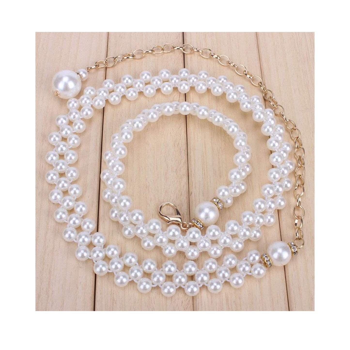 Ya Jin Women's Fashion Pearl Decorative Metal Waist Chain, White, Size 100cm