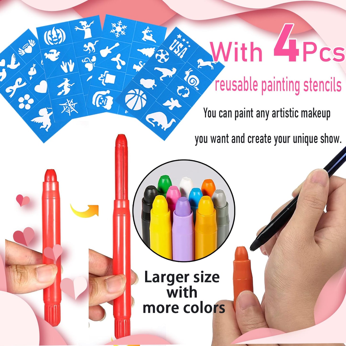 Face Painting Kit for Kids, 12 Colors Kids Face Paint Crayons, Non-Toxic and Safe Washable Body Face Painting Kit for Halloween, Cosplay, Easter