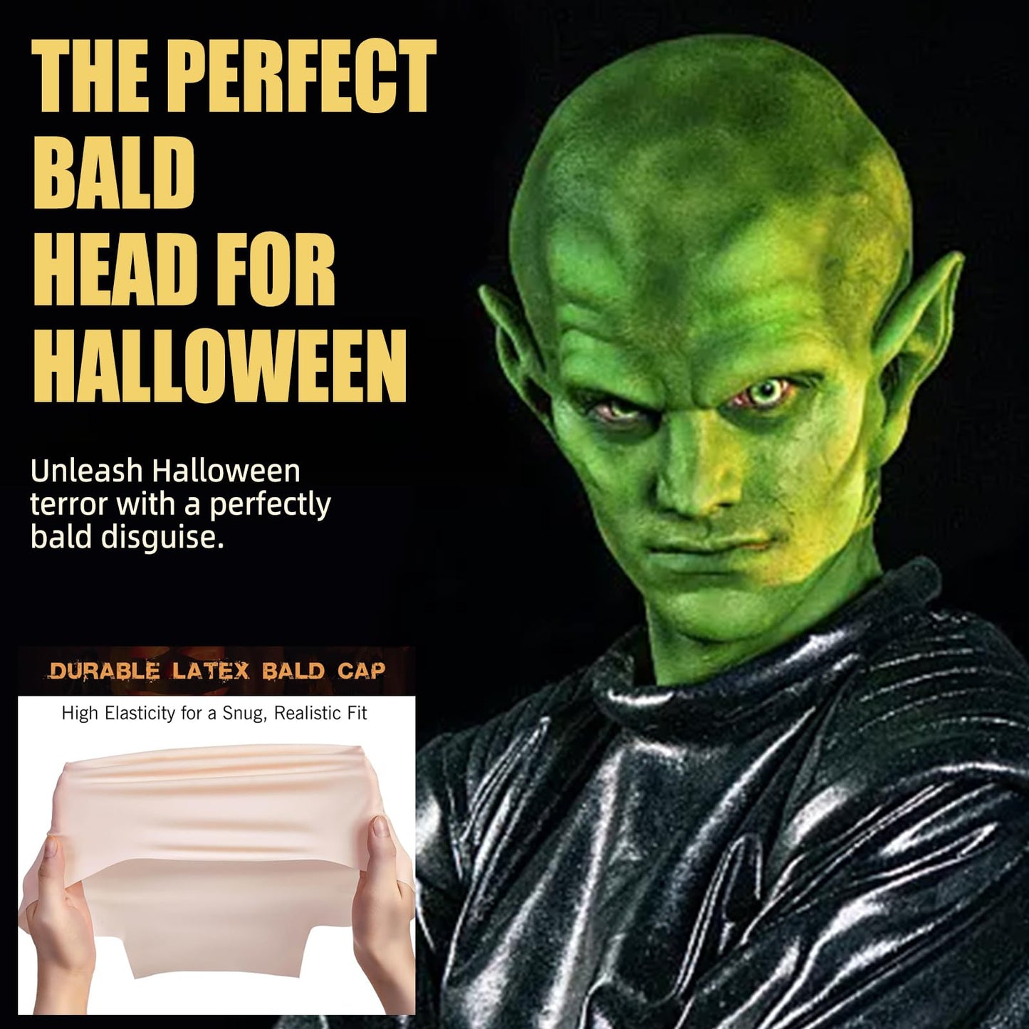 Bald Cap Halloween Makeup Kit for Men & Woman, Complete Bald Cap Costume Character Set , SFX Makeup Kit, Professional Realistic Bald Cap Kits