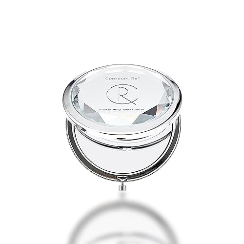 Contours Rx Crystal Compact Makeup Mirror - Dual-Sided 1x & 2X Magnification - Portable, Stylish Metal Frame for Folding Mirror, Beauty Touch-Ups