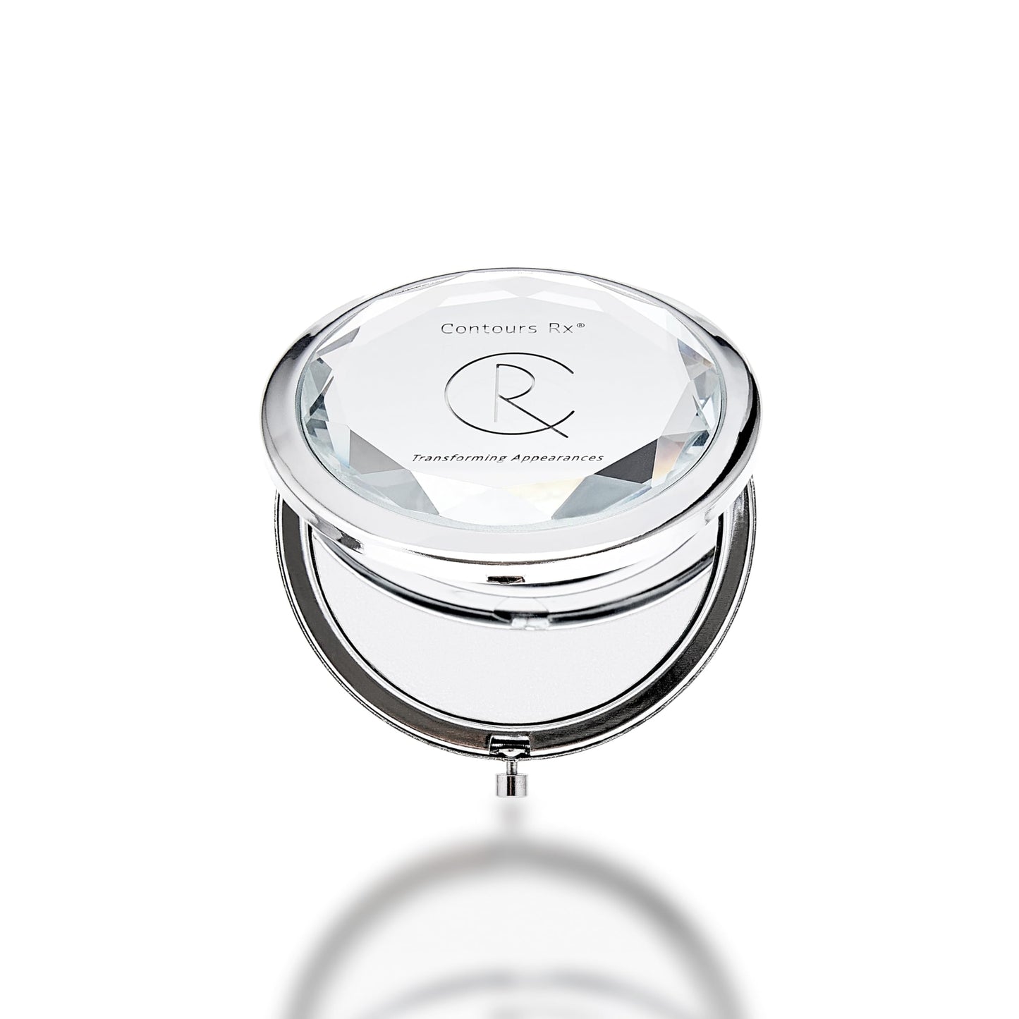 Contours Rx Crystal Compact Makeup Mirror - Dual-Sided 1x & 2X Magnification - Portable, Stylish Metal Frame for Folding Mirror, Beauty Touch-Ups