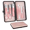 ZIZZON Travel Mini Manicure Set Nail Clipper Set 10 in 1 Stainless Steel Pedicure Care Grooming kit with Case Pink