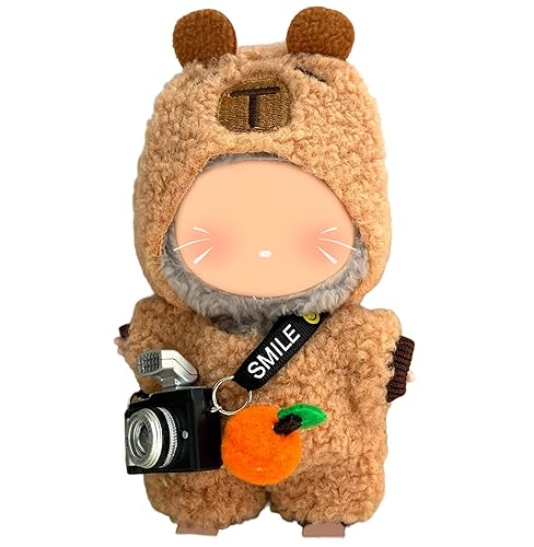 3-Piece Knit and Plush Doll Outfit Set for 17cm Collectibles - Plush Bear Hoodie Set (Hoodie+Outfit+Camera) - No Doll Included