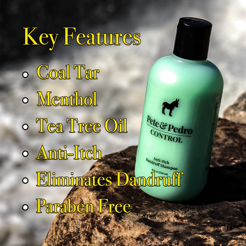 Pete and Pedro Control and Conditon Combo | Extra-Strength Dandruff & Anti-Itch Medicated Coal Tar Peppermint Shampoo Plus Restorative Peppermint