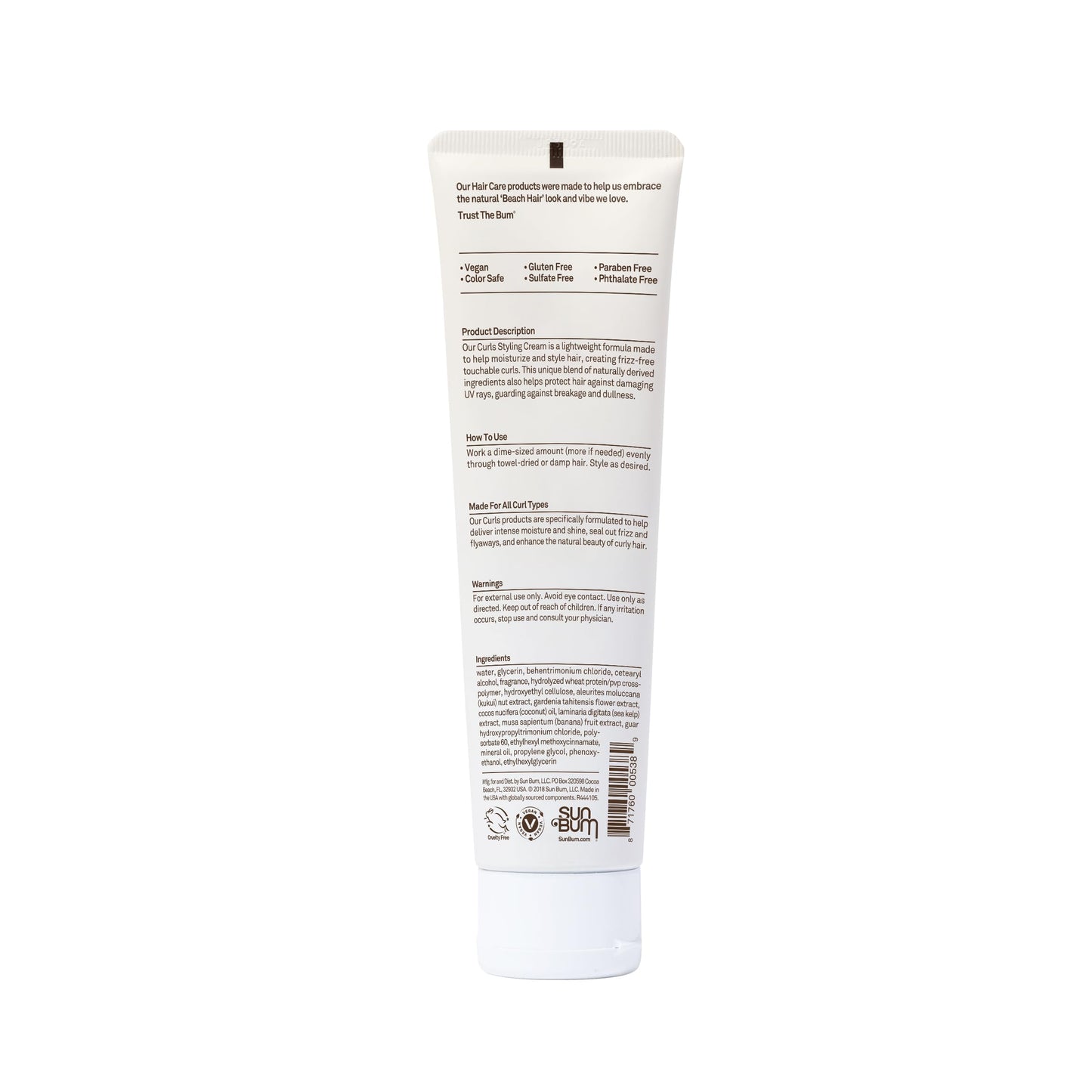 Sun Bum Curls and Waves Styling Cream - Lightweight Formula for Wavy and Curly Hair - Nourishing Kukui Nut and Coconut Oil - Frizz Free finish - Vegan