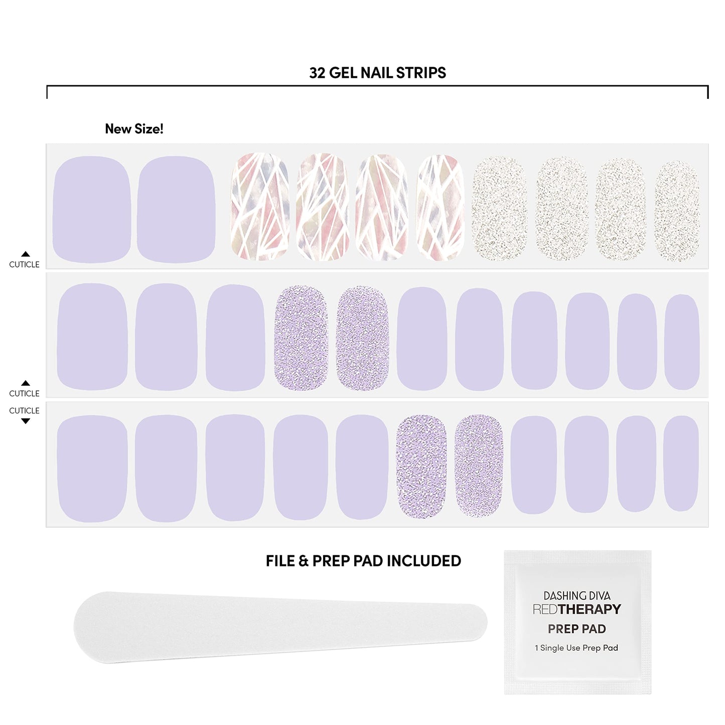 Dashing Diva Gloss Nail Strips - Gleam Queen | UV Free, Chip Resistant, Long Lasting Gel Nail Stickers | Contains 32 Nail Wraps, 1 Prep Pad, 1 Nail
