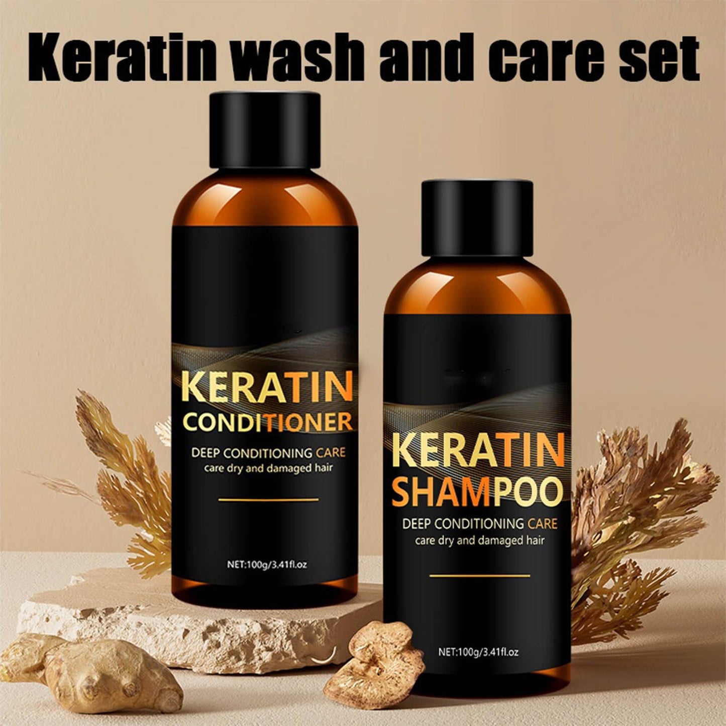 Keratin Shampoo and Conditioner Set, Travel Repair Hair Care Set for Damaged Hair, Intense Hydration, Frizz Control, Smoothing & Strengthening