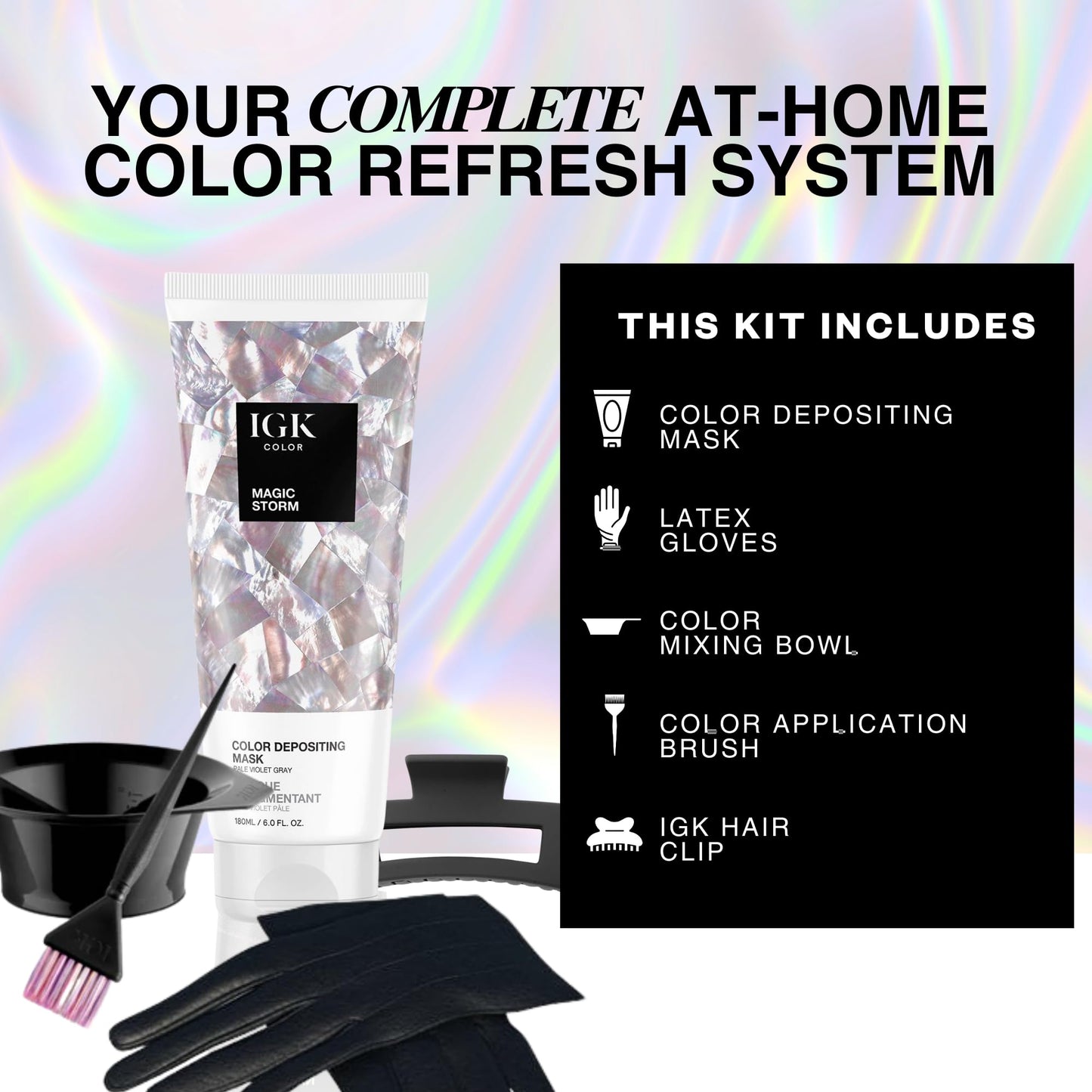 IGK Magic Storm | Pale Violet Gray Hair Gloss + Color Depositing Kit | Boost Shine, Enhance Cool Tones, Refresh Color | Semi Permanent At-Home
