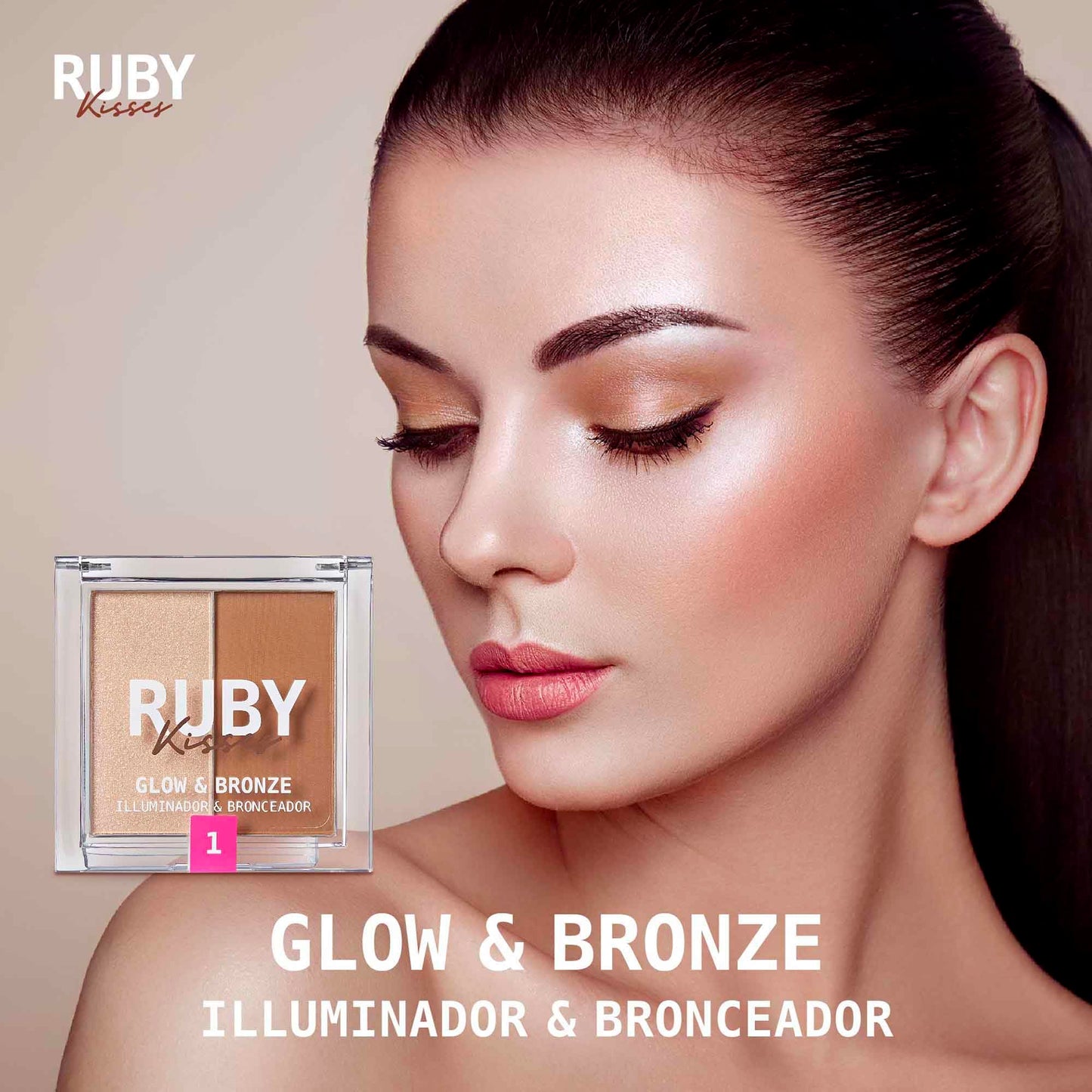 Ruby Kisses Glow & Bronze Highlighter/Bronzer Duo, 2 -in-1 Gel to Powder Illuminating Highlight + Silky Matte Bronzer, Contour & Sculpt for Luminous
