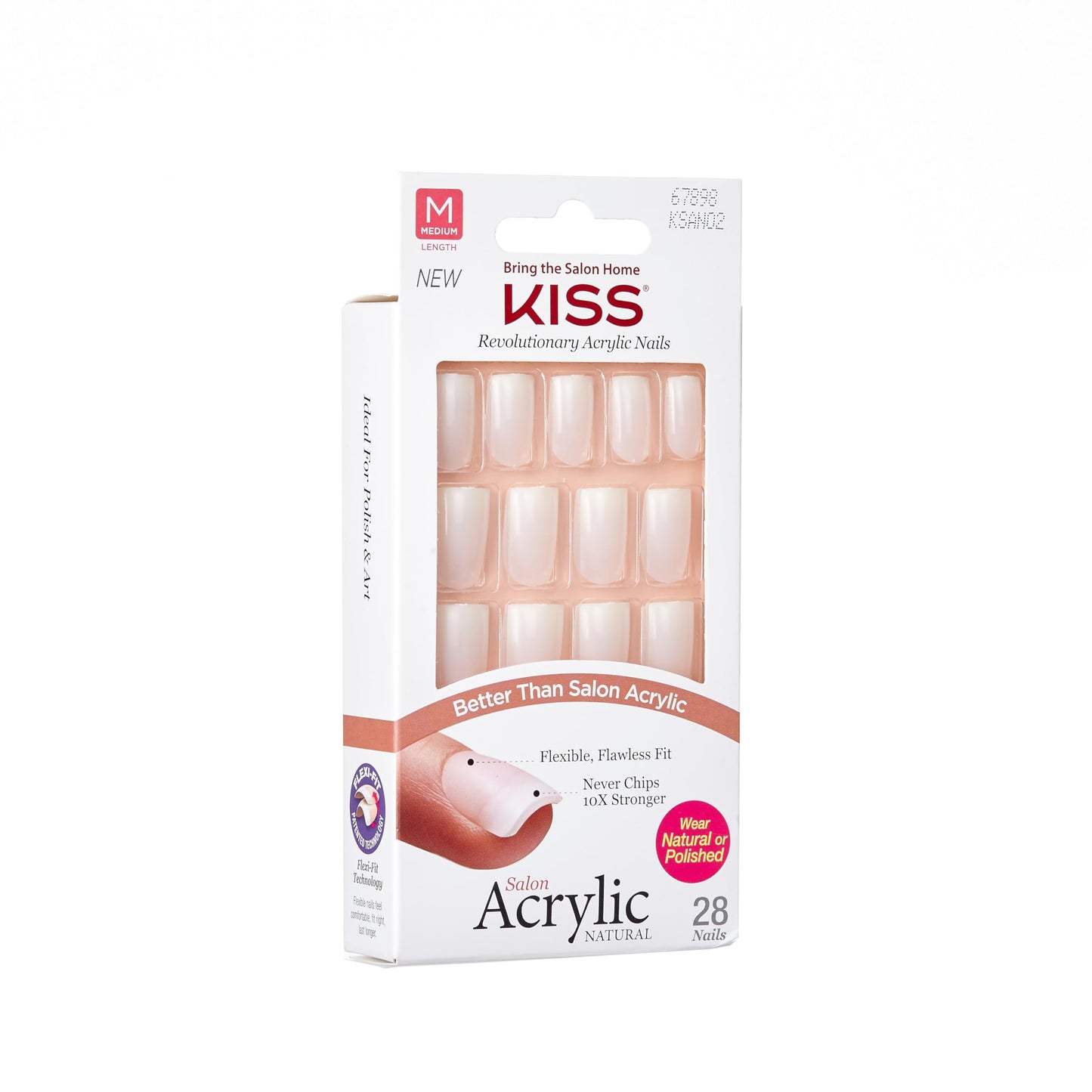 KISS Salon Acrylic, Press-On Nails, Nail glue included, 'Euphoria', French, Medium Size, Square Shape, Includes 28 Nails, 2g Glue, 1 Manicure Stick, 1 Beauty & Personal Care KISS