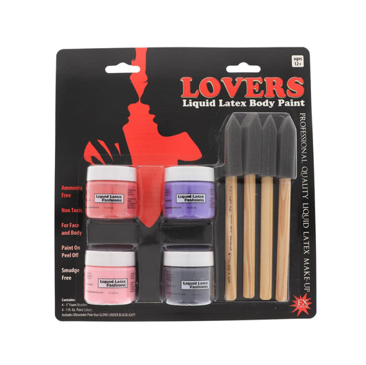 Lovers Liquid Latex Body Paint, Four 1 Ounce Bottles, Red, Pink, Purple, and Black, Four Brushes, Professional Quality, For Face and Body Beauty & Personal Care Liquid Latex Fashions