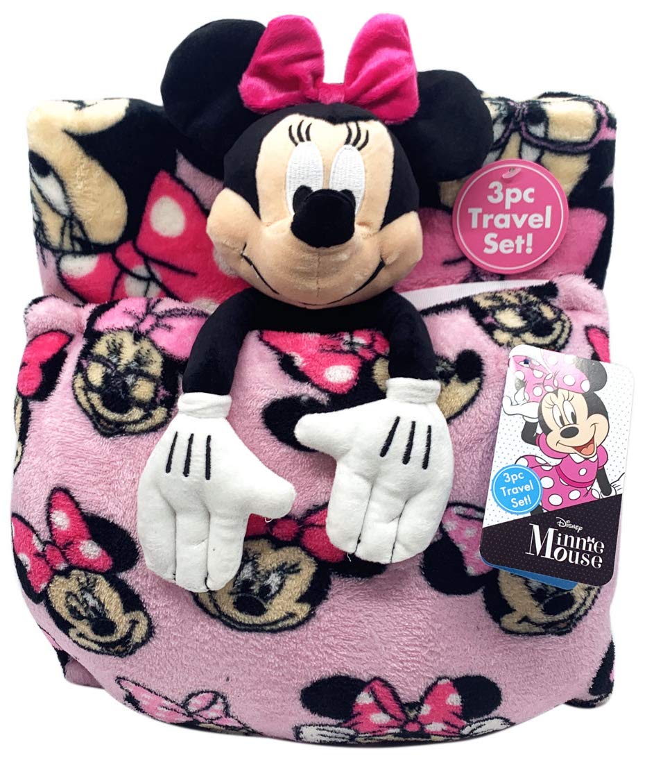 Jay Franco Disney Minnie Mouse Travel Set - 3 Piece Kids Travel Set Includes Blanket, Pillow, & Plush