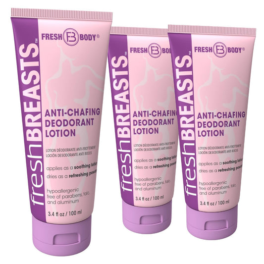 Fresh BREASTS Cream Anti Chafing Deodorant Lotion to Powder, 3.4oz (3 Pack) Anti Chafe Whole Body Deodorant for Women, Inner Thighs & Areas that Sweat Beauty and Personal Care Fresh Body FB