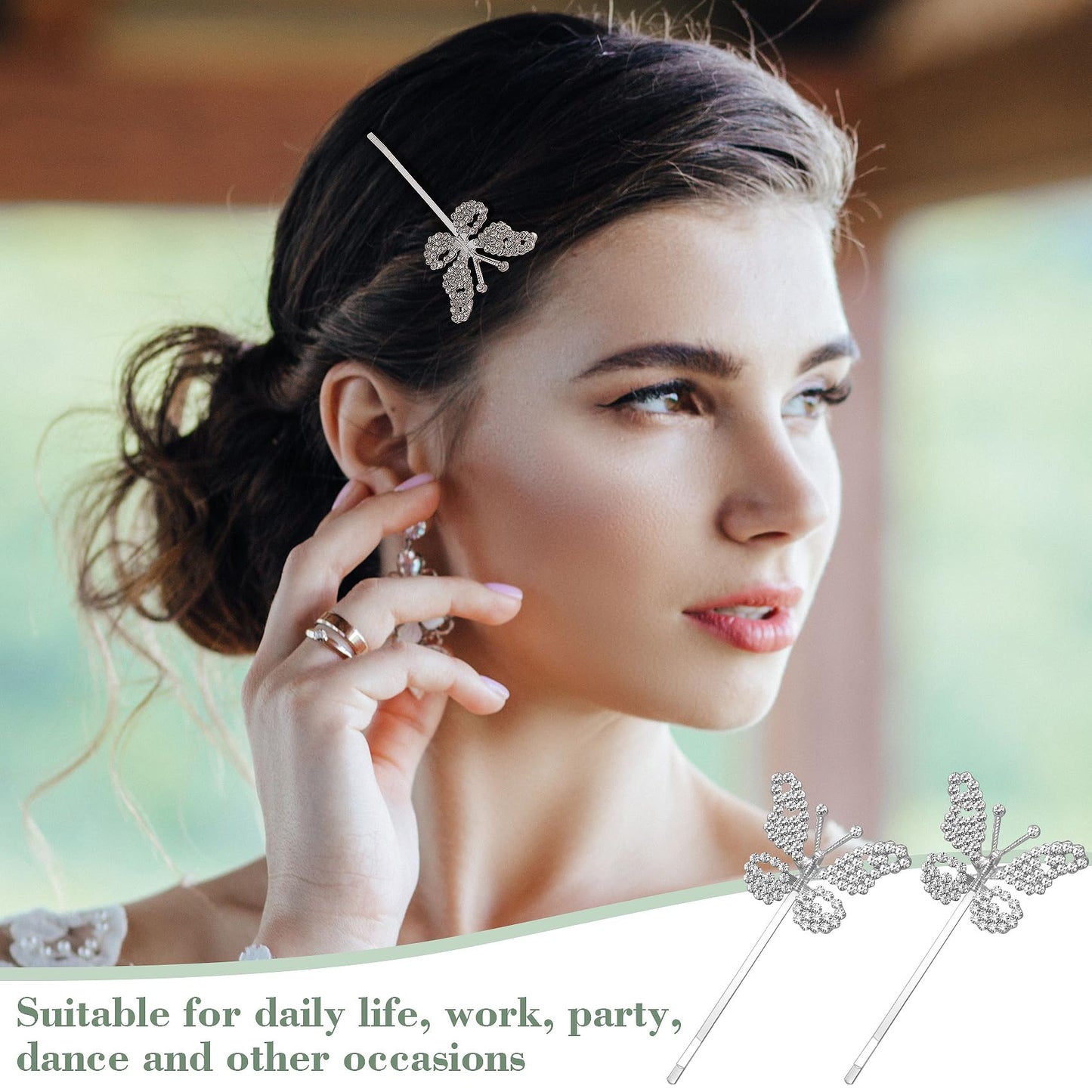 HINZIC 4 Pack Non-Slip Butterfly Hair Clips, Glittering Rhinestone Headwear Styling Bobby Pins, Sparkling Diamond Hairgrip Barrettes Accessories