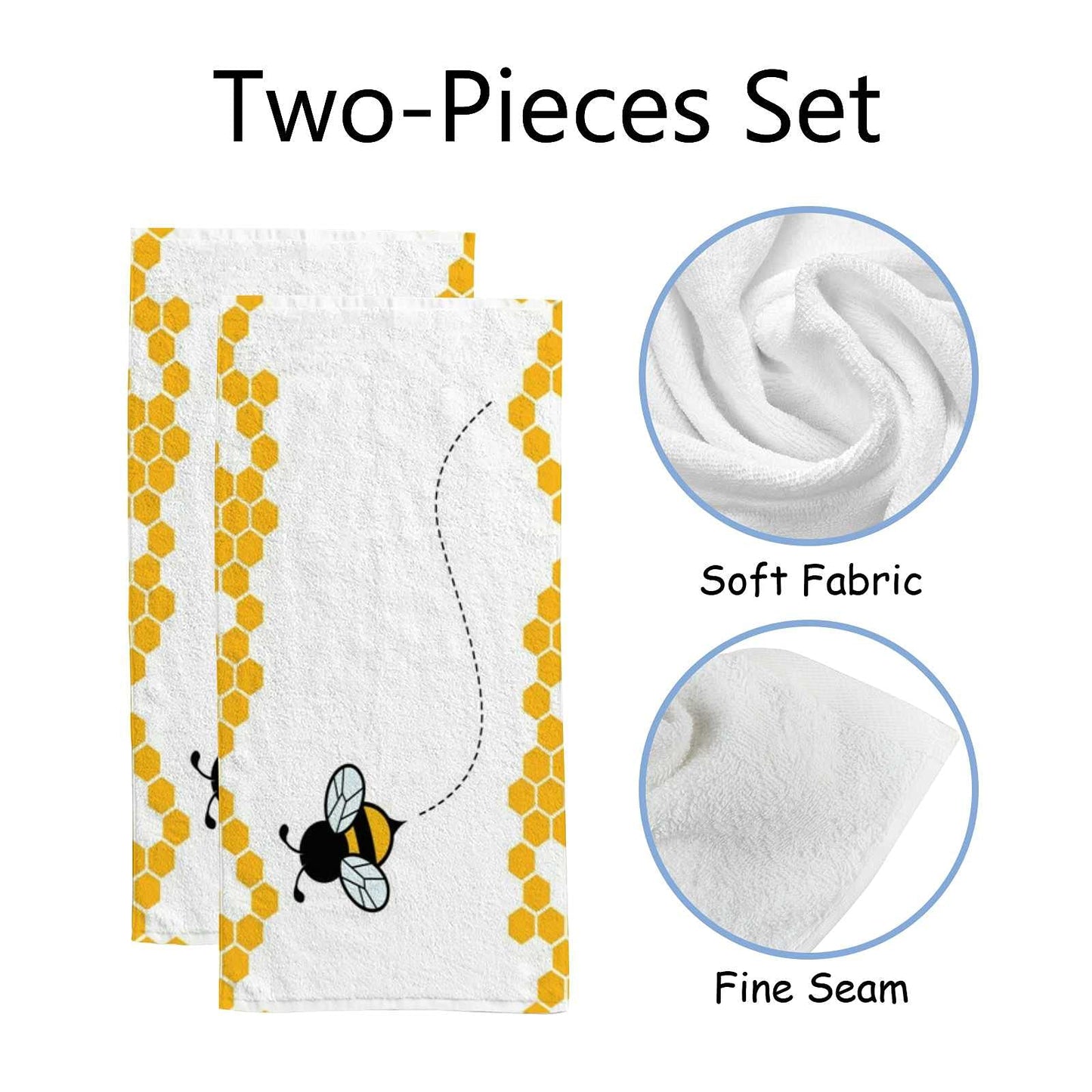 Hapuxt Hand Towels Face Towels Set of 2 Honey Bumble Bee Hive Cute Cartoon Soft Comfortable Polyester Microfiber Fast Water Absorbent Towels…