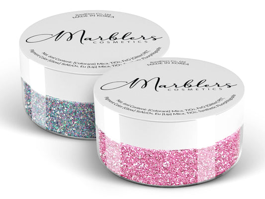 MARBLERS Twinkle Face & Body Glitter Duo [Holo Fairy Powder & Flamingo] 0.36oz (10g) | Non-Toxic | Cruelty-Free | Eyeshadow, Nail Polish, Nail Art |
