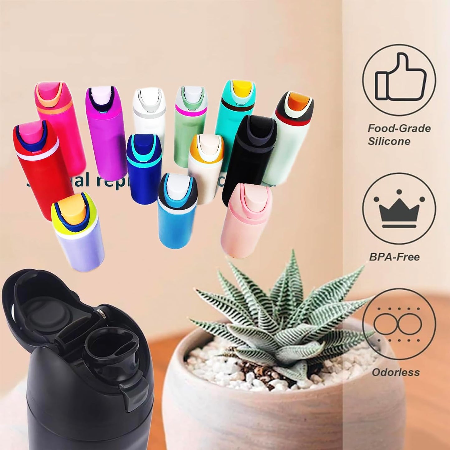 Noiimiy Replacement Cap for Owala Freesip, Replacement Lid Compatible with Owala Cup Sizes 16oz 24oz 32oz 40oz This BPA-Free One-Touch Water Bottle