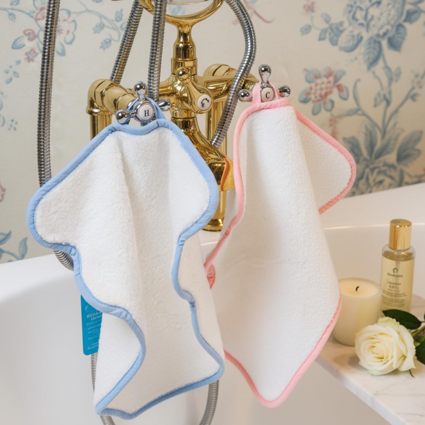 Lotus Linen Scallop Piping Washcloths Towel Set of 10 - 100% Zero Twist Cotton, Ultra Soft & Absorbent Face Cloths, Durable Small Towels for Bathroom…