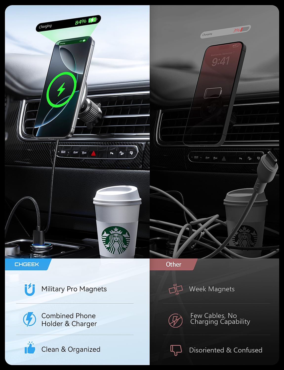 UPTOHIGH for 15W Magsafe Car Mount Charger, [Vibrant LED Decoration] Wireless Car Charger, Magnetic Phone Holder Mount for Air Vent, Phone Holders…