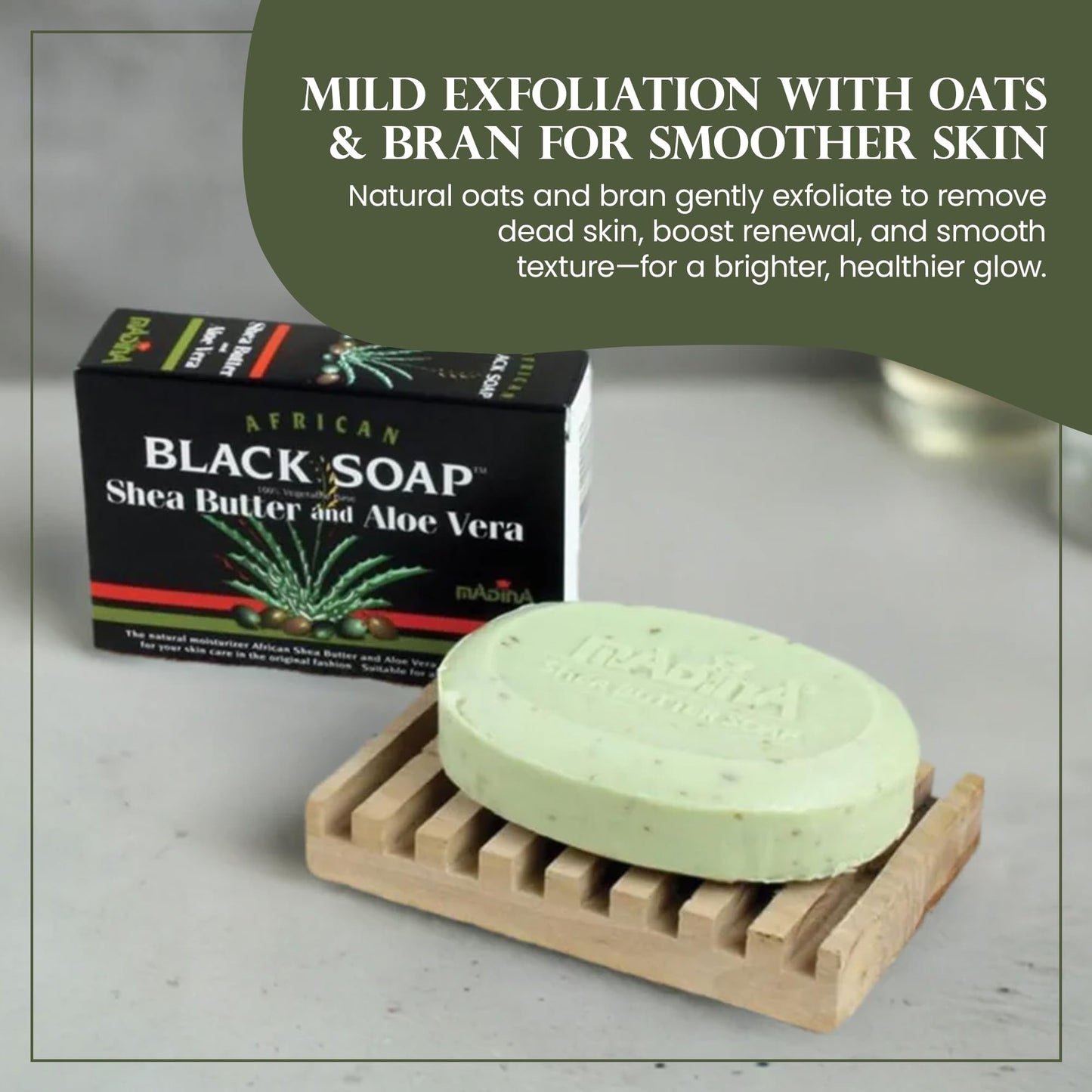Madina African Black Soap Bar - Shea Butter, Aloe Vera, Moisturizing, Gentle Exfoliating, 100% Vegetable-Based, For All Skin Types, Face & Body
