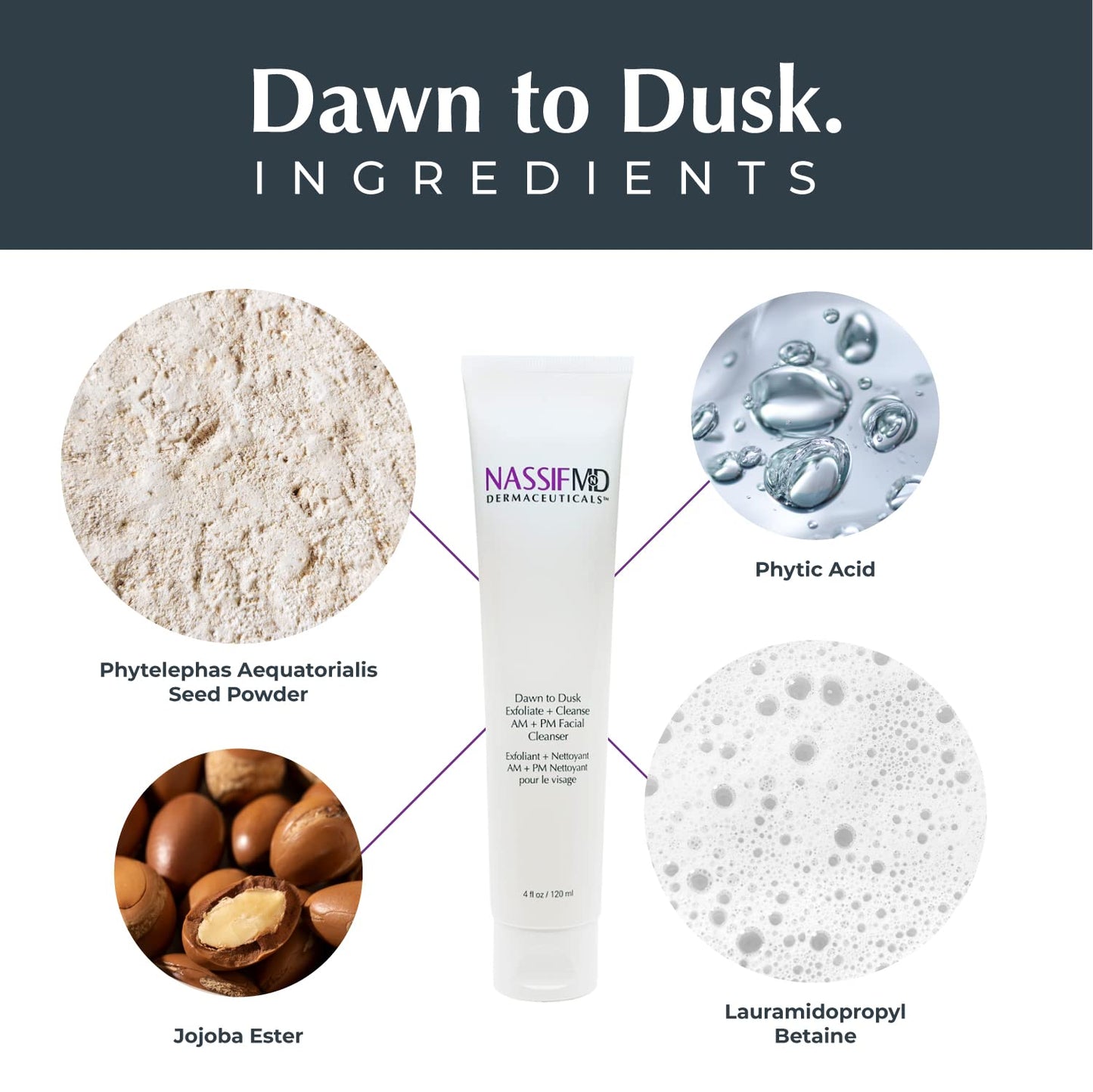 NassifMD Dawn to Dusk Foaming Facial Cleanser Vegan Cleanser Face Wash for Women, Gentle and Hydrating Cream Wash for Dry or Oily Skin, Hydrating