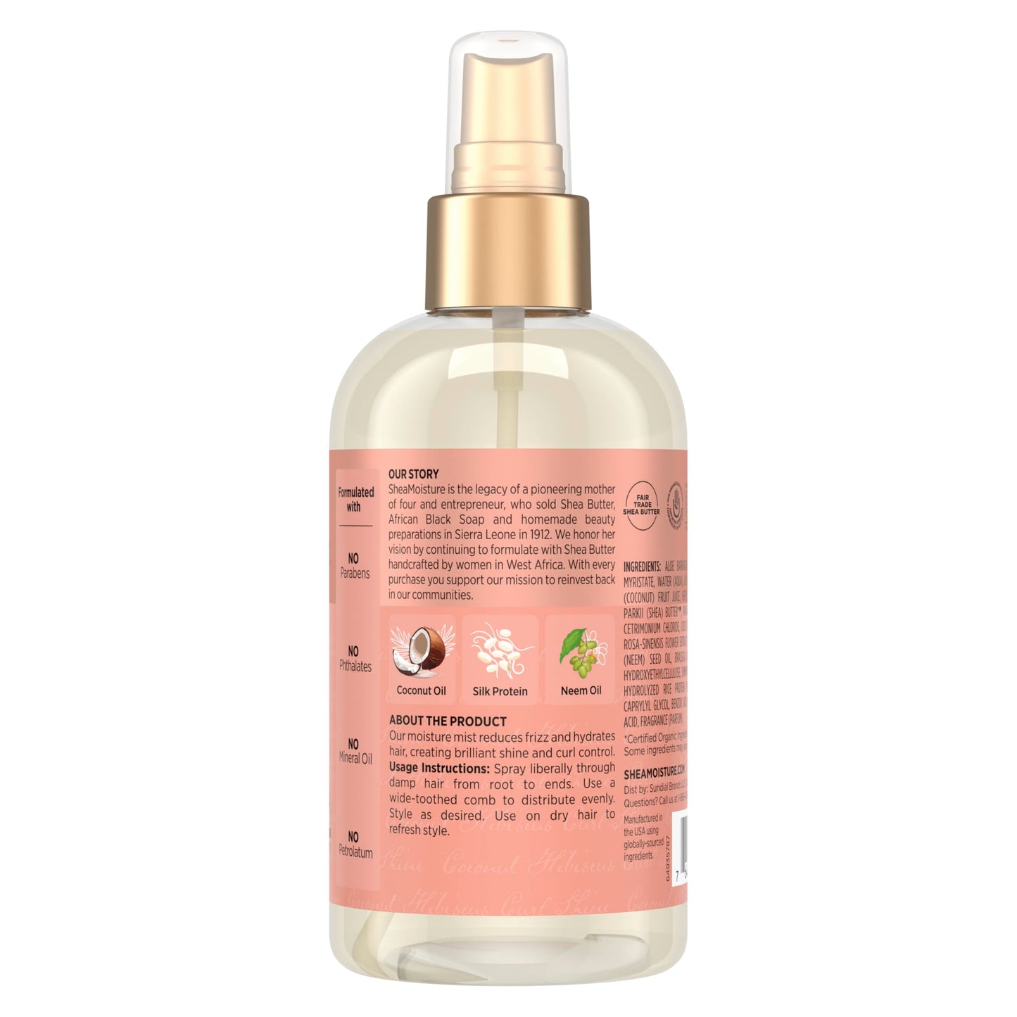 SheaMoisture Hold and Shine Moisture Mist Coconut and Hibiscus for Thick, Curly Hair for Frizz Control 8 oz