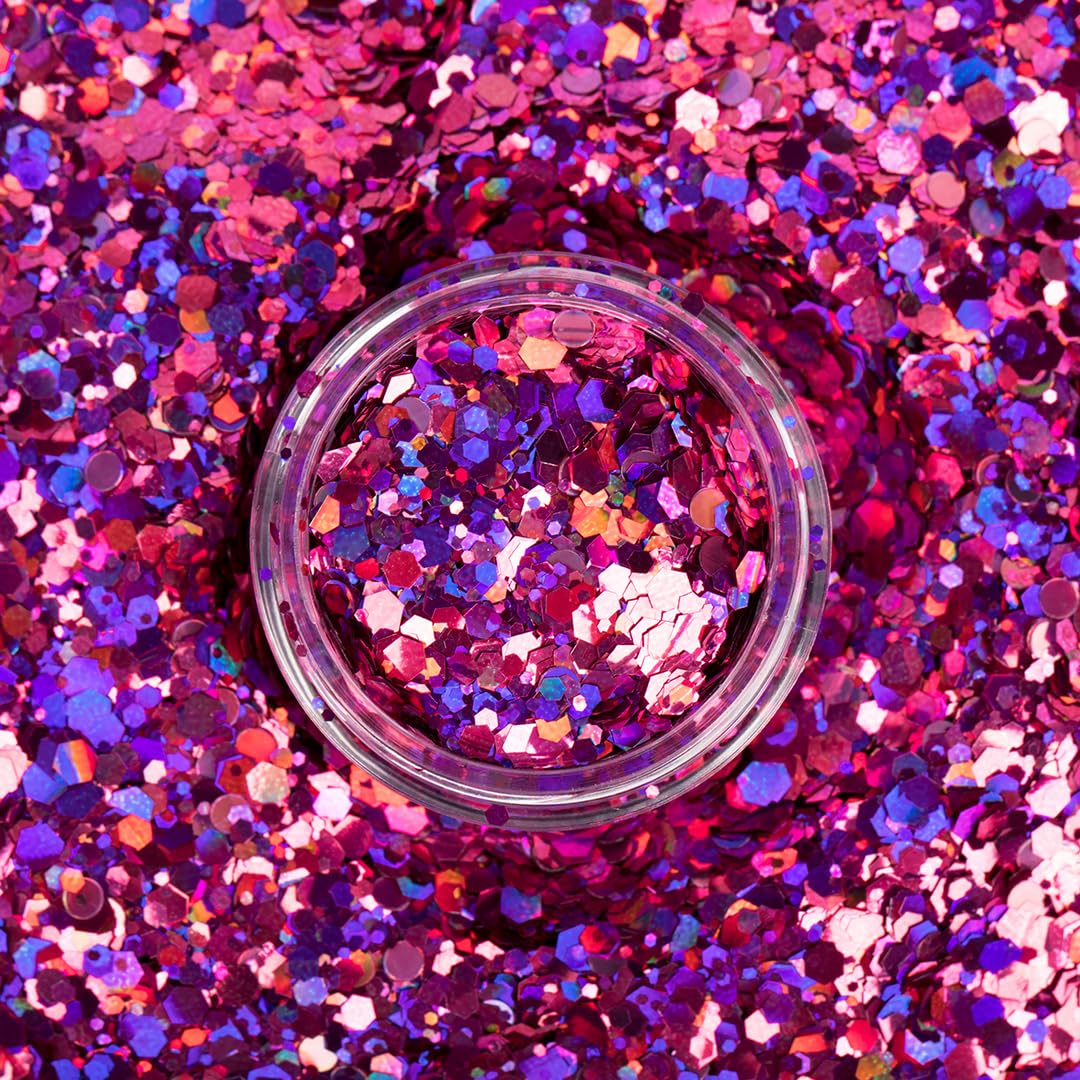 UNICORN SNOT Macro Face & Body Glitter | Cosmetic Grade Large-Particle Loose Glitter | Safe for Face, Easy Application & Removal - Zinnia (Pink)