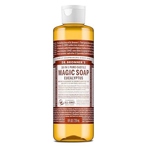 Dr. Bronner's Pure-Castile Magic Soap Liquid (Eucalyptus, 8 Ounce) - Made with Regenerative Organic Certified Oils, 18-in-1 Uses: Face, Body, Hair