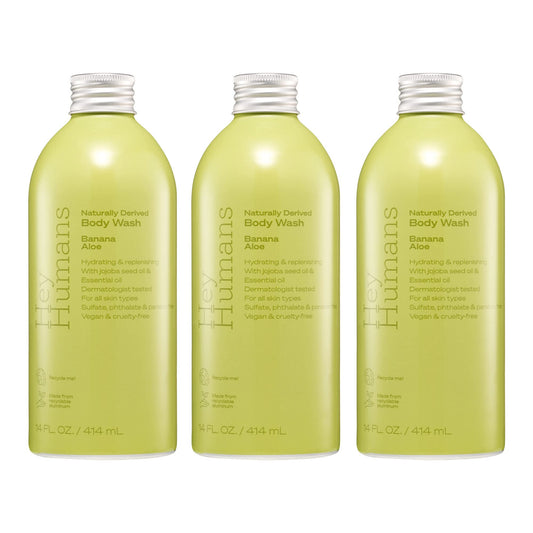 Hey Humans Banana Aloe Moisturizing Body Wash with Natural Ingredients & Jojoba Oil | Clean, Vegan, Sulfate Free Bath & Body Wash for Women & Men |