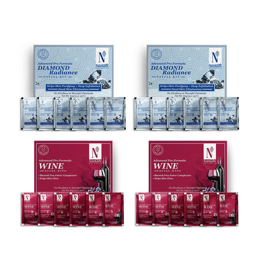 NutriGlow NATURAL'S Advanced Pro Formula Diamond Radiance Facial Kit & Wine Facial Kit For Acne & Spot Free Reduces Pigmentation & Removes Blackheads
