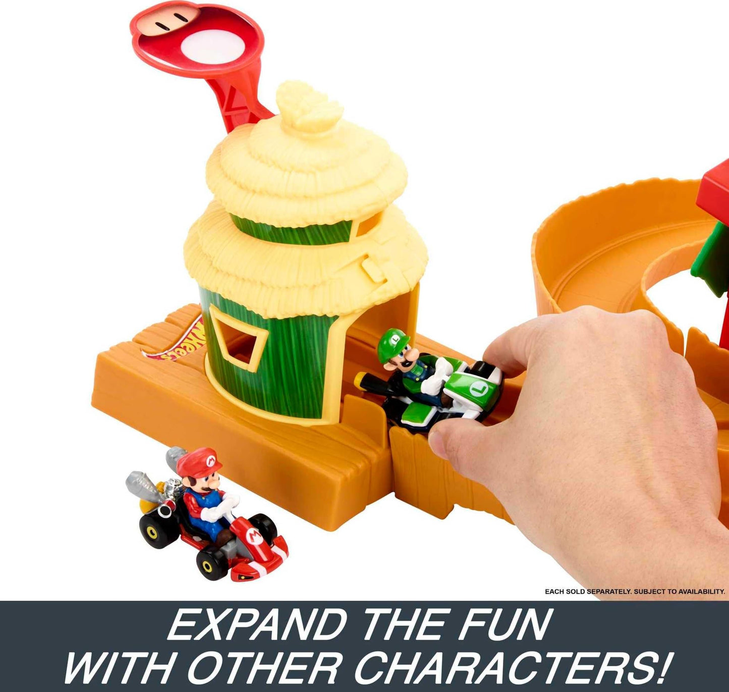 Hot Wheels Mario Kart Track Set & Toy Car, Super Mario Bros Jungle Kingdom Raceway, 3+ Feet Tall with Die-Cast Mario Kart & Waterfall Jump