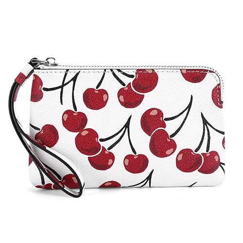 CATSEA Small Wristlet Purse Cherry Wristlet Wallet For Women Trendy Pu Leather Clutch Designer Evening Purse