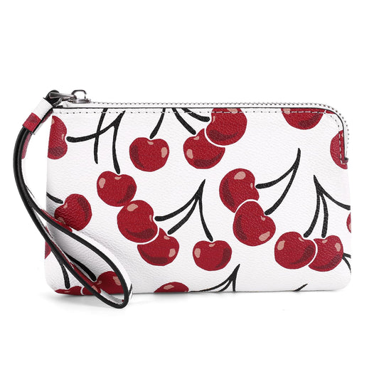 CATSEA Small Wristlet Purse Cherry Wristlet Wallet For Women Trendy Pu Leather Clutch Designer Evening Purse