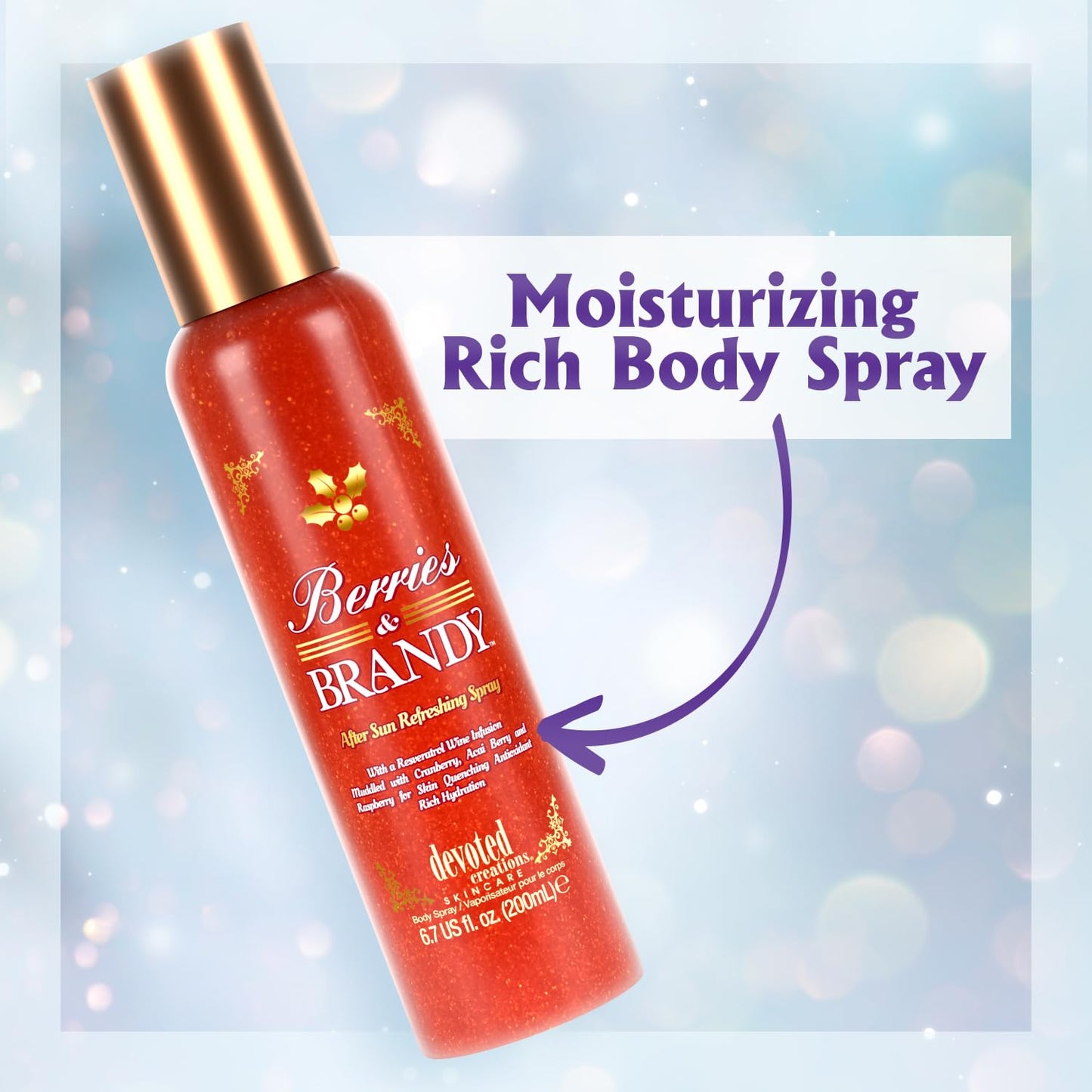 Devoted Creations Berries & Brandy After Sun Refreshing Spray | Color Extending - Skin Refreshing - Body Energizing Rich Hydrating After Sun