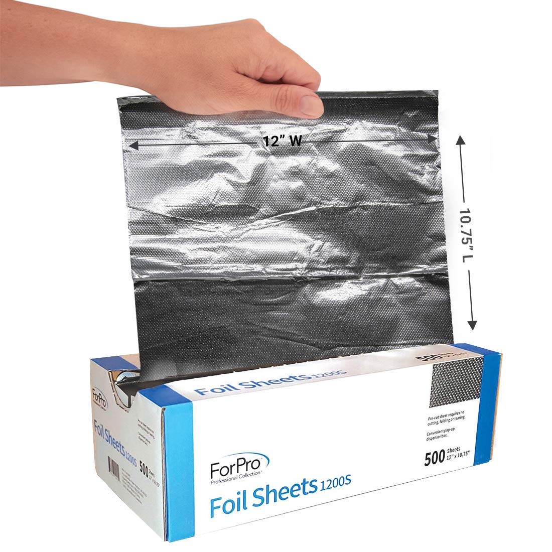 ForPro Professional Collection Embossed Foil Sheets 1200S, Aluminum Foil, Pop-Up Dispenser, for Hair Color Application and Highlighting Services, Food