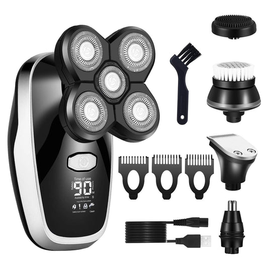 Head Shavers for Bald Men, 5 in1 wet dry facial boby grooming shaver rechargeable electric shaver bald head electric razor beard hair shaving machine Beauty and Personal Care Mecuricy