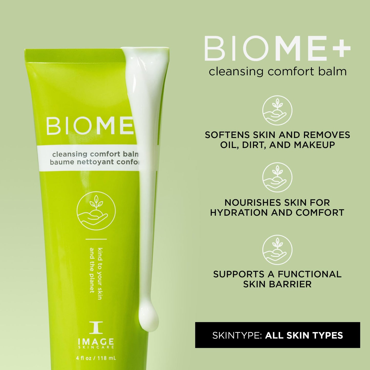 IMAGE Skincare, BIOME+ Cleansing Comfort Balm, Microbiome Friendly Gentle Cleanser, Reduces Moisture Loss, 4 fl oz