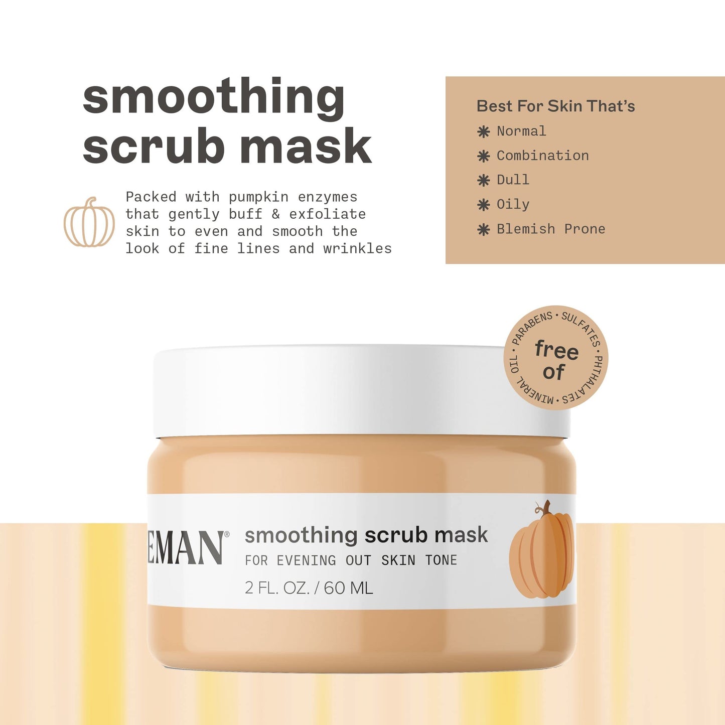 Freeman Smoothing Scrub Mask, Facial Mask & Face Scrub For Exfoliating Skin, Improve Skin Tone, Pumpkin Enzymes & AHAs, Travel Size Skincare, Vegan