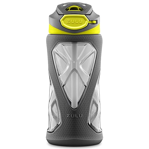 ZULU Torque 16oz Plastic Kids Water Bottle with Silicone Sleeve and Leak-Proof Locking Flip Lid, Soft Touch Carry Loop for School Backpack, Lunchbox