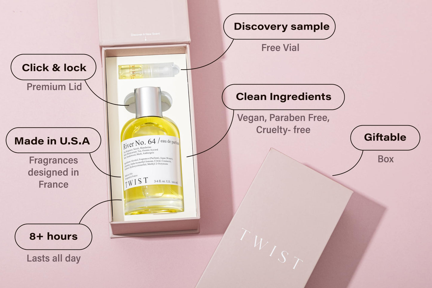 Twist River No. 64 - Eau De Parfum Inspired by Creed's Silver Mountain W., Long-Lasting Perfume For Men & Women, Paraben Free, Vegan, Clean